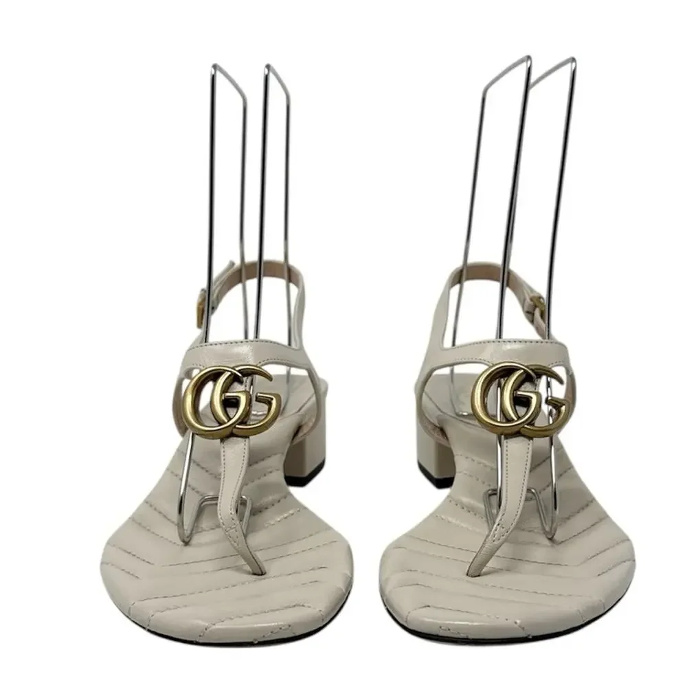 Gucci Marmont GG Mystic White Matelasse Block Heel Sandals Size 39.5